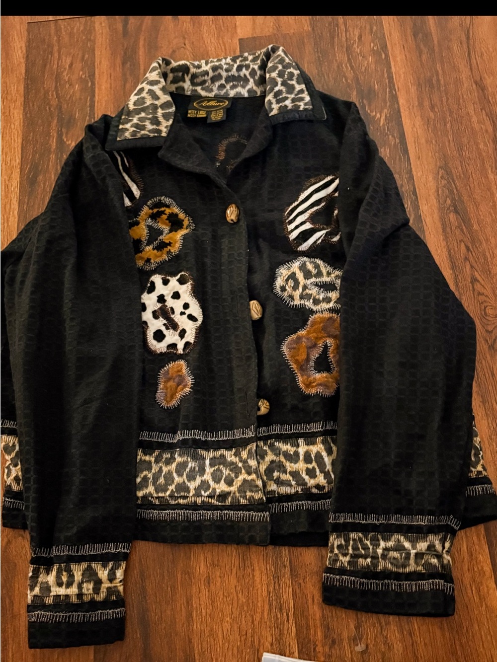 Allure Black Jacket with Leopard Trim and Mixed Animal Patches
